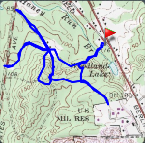 Our meandering 3.25 mile hike in the area. The red marks where we parked.